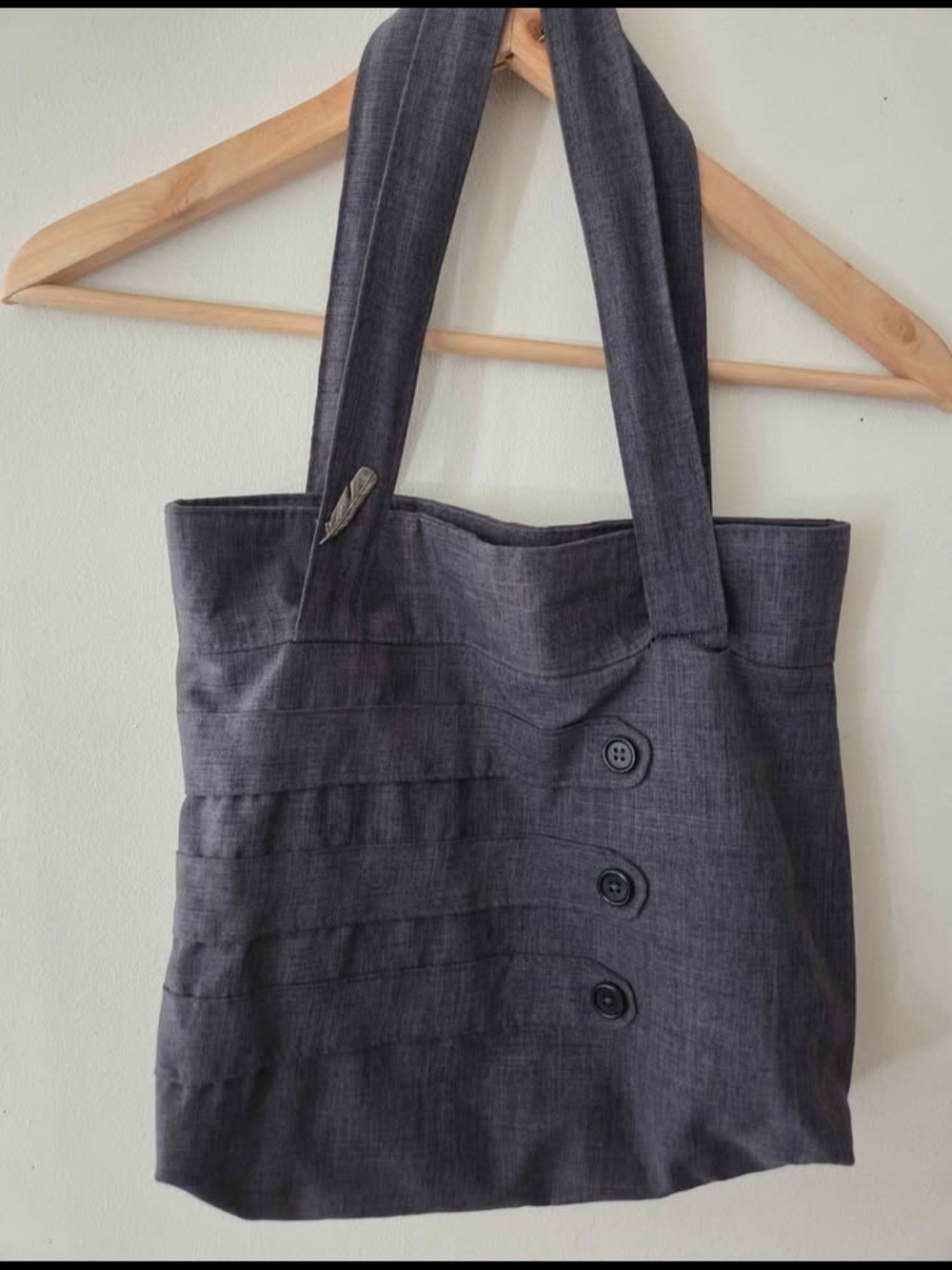 Gray Button-Accent Tote Bag